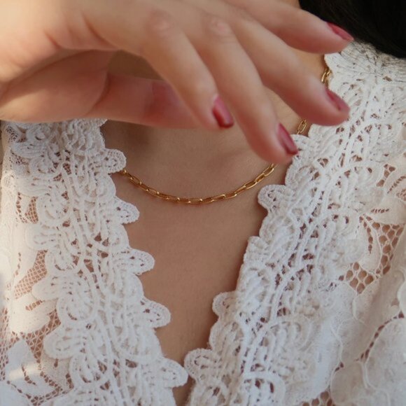 NEW 18K Gold Plated O Link Chain Paper Clip Necklace - Picture 3 of 10